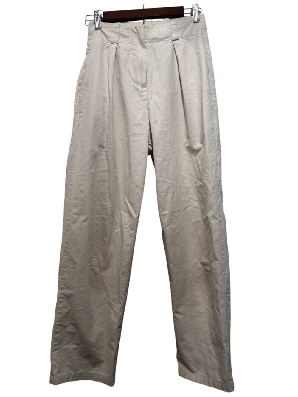 Miou Muse Trousers Pants Women Small Beige Pleated High Rise Straight Leg Preppy